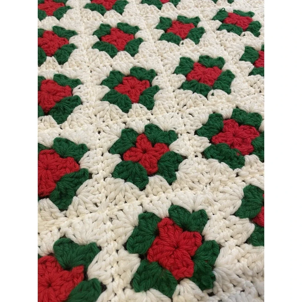 Handmade Crochet Christmas Afghan Throw Granny Square Blanket 45